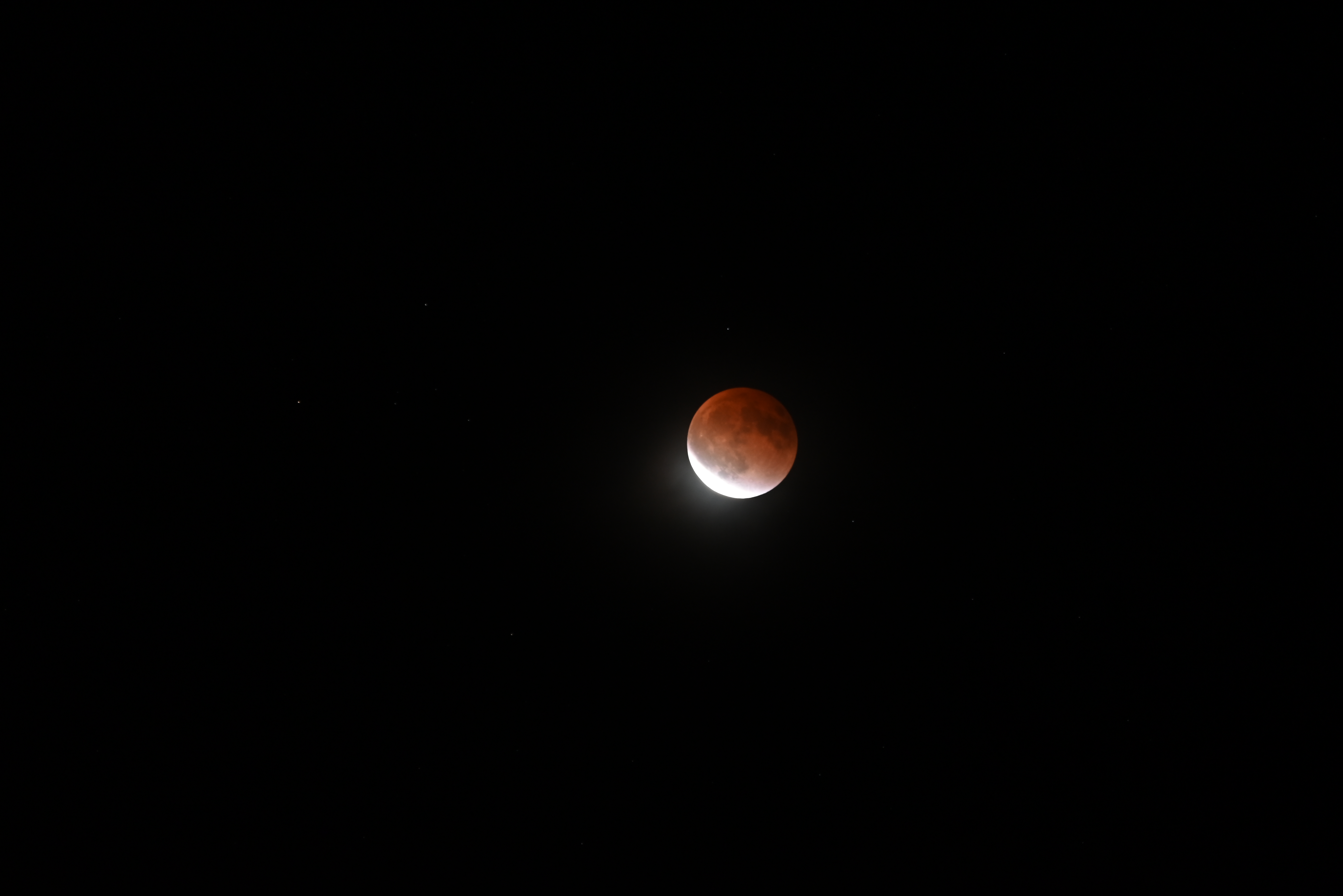 This photo of the Blood Moon was taken during the total lunar eclipse late Sunday night using a Nikon digital camera and 300mm focal length lens.
