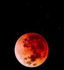 The photo of the Blood Moon was taken on a Google Pixel cell camera through a telescope lens. 