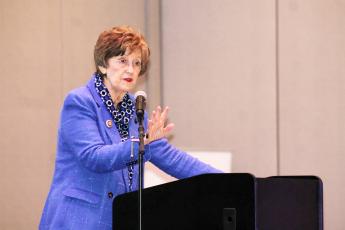 North Carolina Secretary of State Elaine Marshall presents at the WeSpeak WNC Workforce Conference on Monday, Feb. 27.