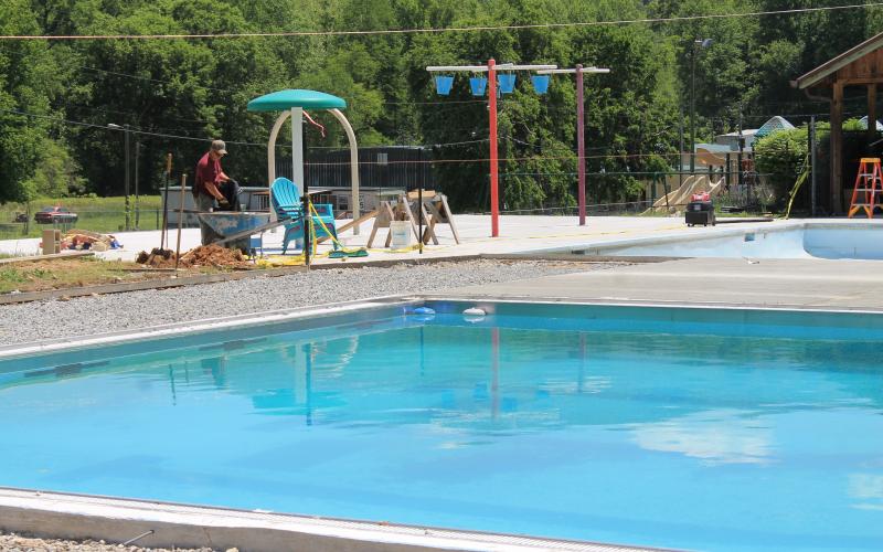 On Tuesday, county workers set out gravel around the pool to get ready to pour concrete. The pool, which was out of use all of last season due to renovations, will reopen for all to enjoy this summer season. 