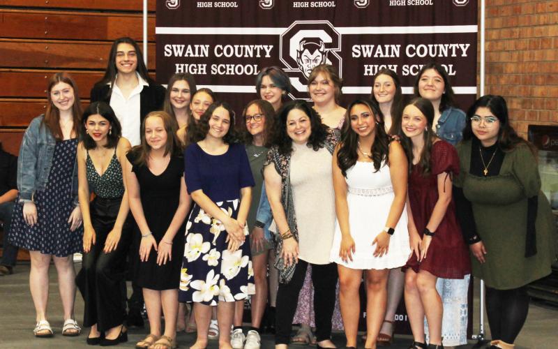 Students competing in state competitions, including the International Thespian Society, Troupe 8849, above, were recognized during the Academic Awards Banquet. The students pictured received a superior rating at the NC State Thespian Festival: Lily Bjerkness, Isabella Garcia, Riley Cabe, Angelina Lomeli, Elke Reinert, Emily Siekkinen, Layne Sjobreg, James Valley; (continuing to internationals) Lilli Colcord, Carleigh Smith, Neah Trempe, Lola Collins, Katie Conner, Luca Crawford, Abby Culter and Kathryn Rola