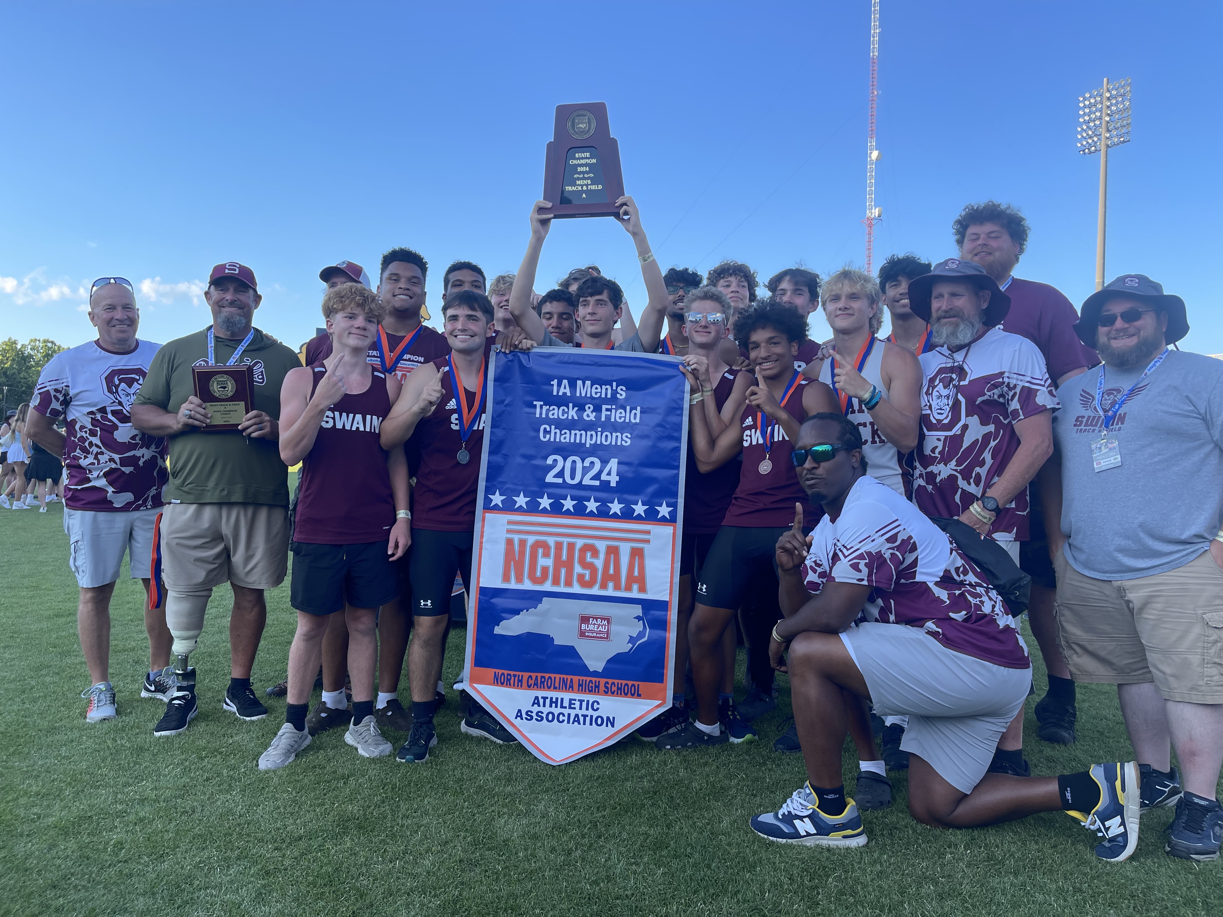 Swain Maroon Devils secured the 2024 NCHSAA 1A track and field championship title on Monday. The 4x400 meter relay team won first place. Nse Uffort took first in shot-put and Owen Craig took third in pole vault. 