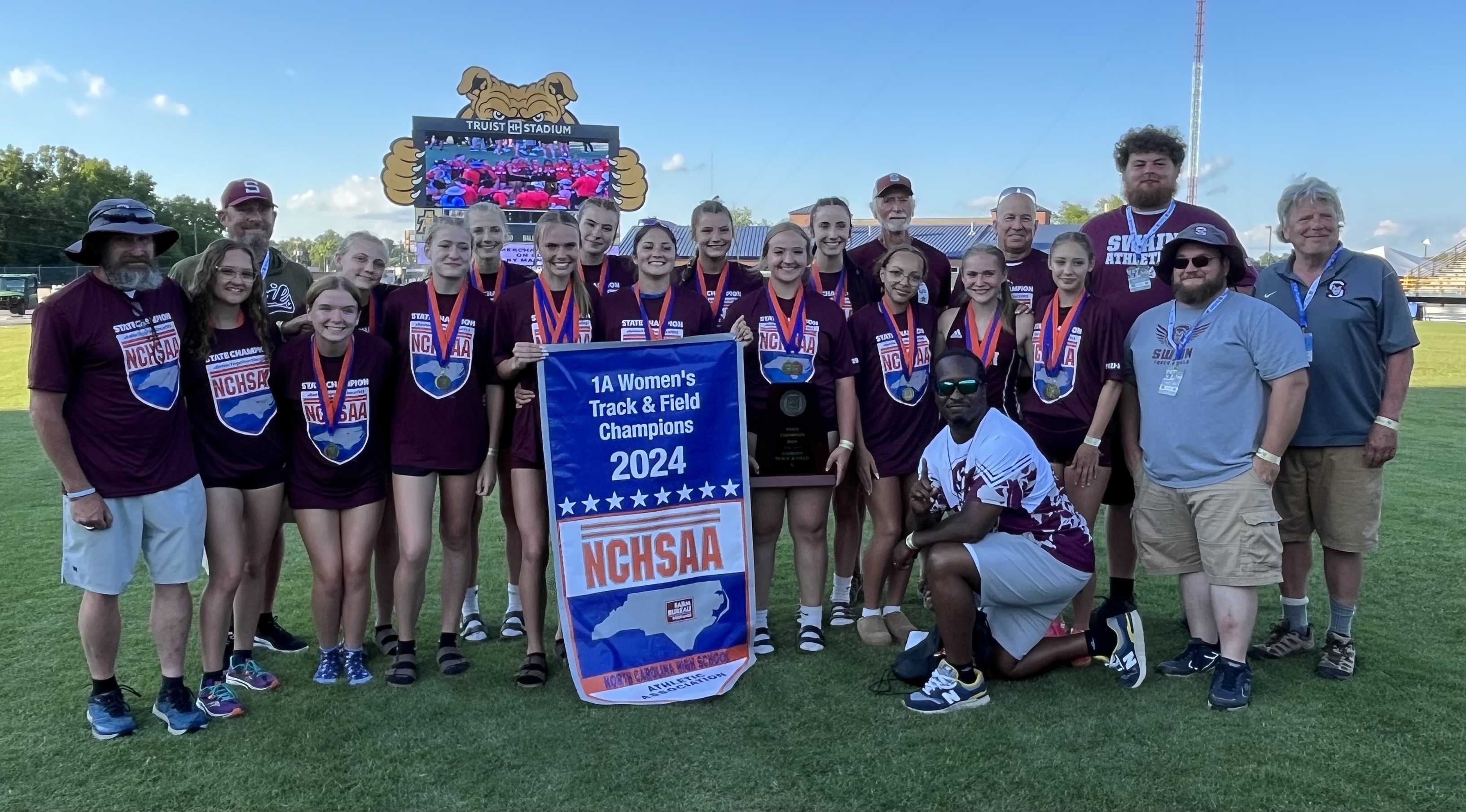 The Swain Lady Devils earned their 10th straight state title and fourth in outdoor track and field Monday when they were named the NCHSAA 1A track and field champions for 2024. Arizona Blankenship took first in the 1,600- and 3,200-meter run, Annie Lewis won the 800-meter event and the 4x800 meter relay team took first. 