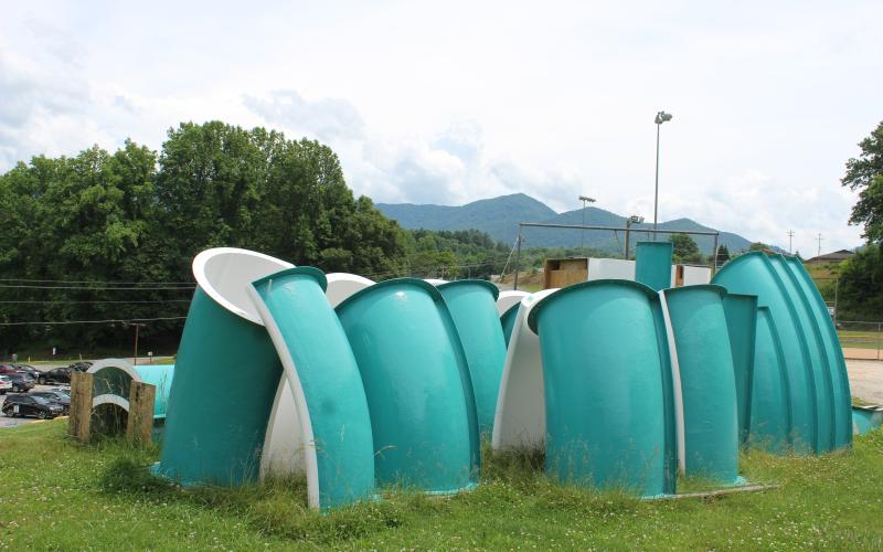 The pieces of the fiberglass slide that will be installed next to the county pool are pictured. 